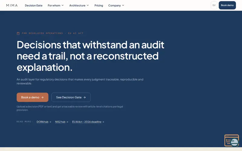Screenshot of Mima Solutions AB