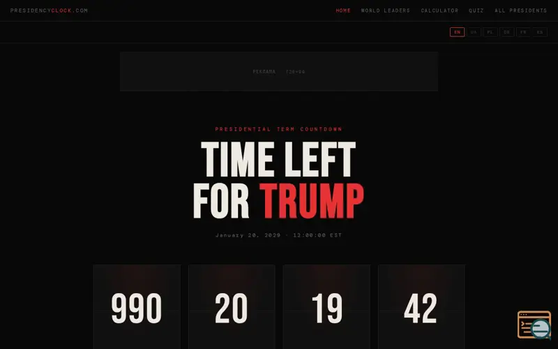 Screenshot of PresidencyClock — Trump Countdown