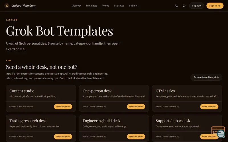 Screenshot of Grok Bot Templates