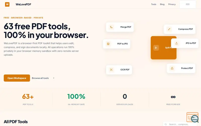 Screenshot of WeLovePDF — Online PDF Tools,Free & Safe