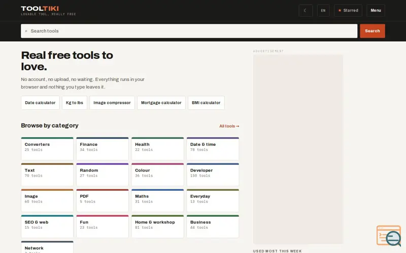 Screenshot of ToolTiki — Real free tools to love.
