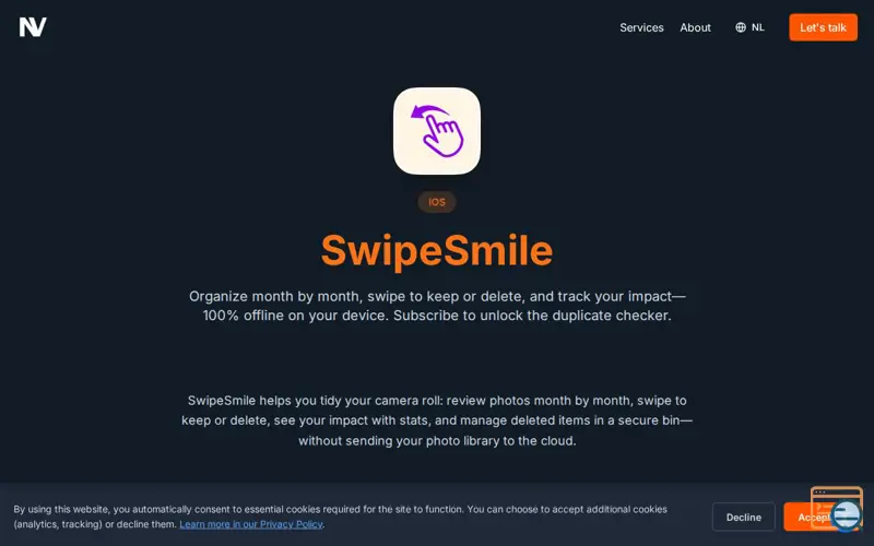 Screenshot of SwipeSmile - Photo & Video, a launch using accessiBe