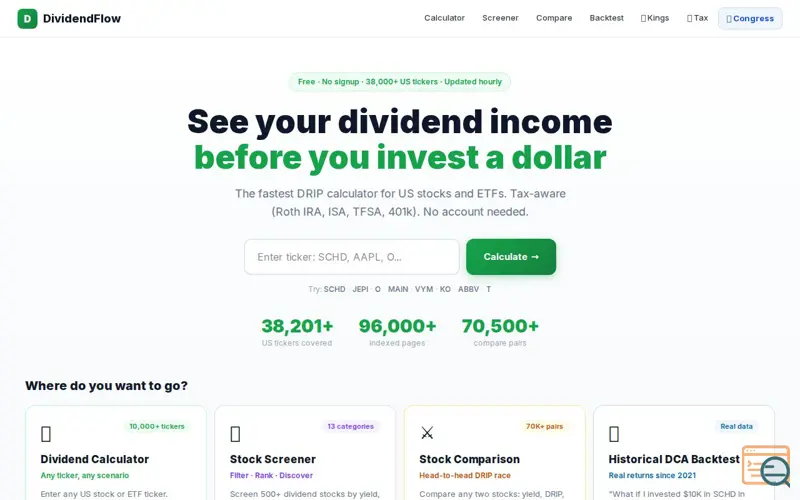 Screenshot of DividendFlow