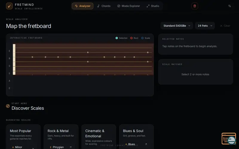 Screenshot of FretMind - Scale Analyzer/Builder
