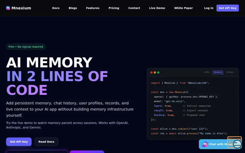 Screenshot of Mnexium