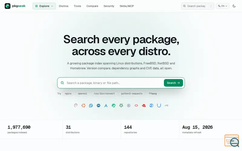 Screenshot of PkgSeek