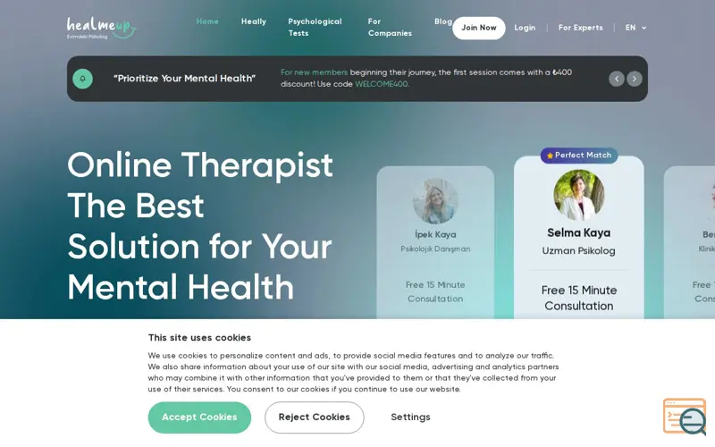 Screenshot of Healmeup, a launch using UseInbox