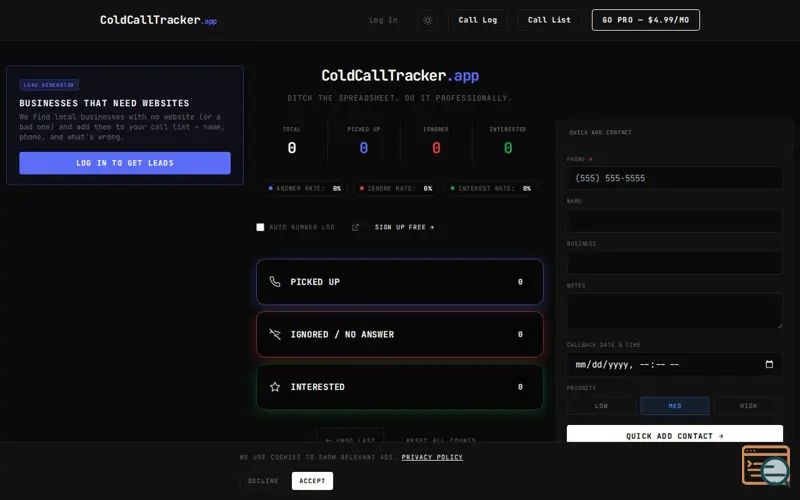 Screenshot of ColdCallTracker