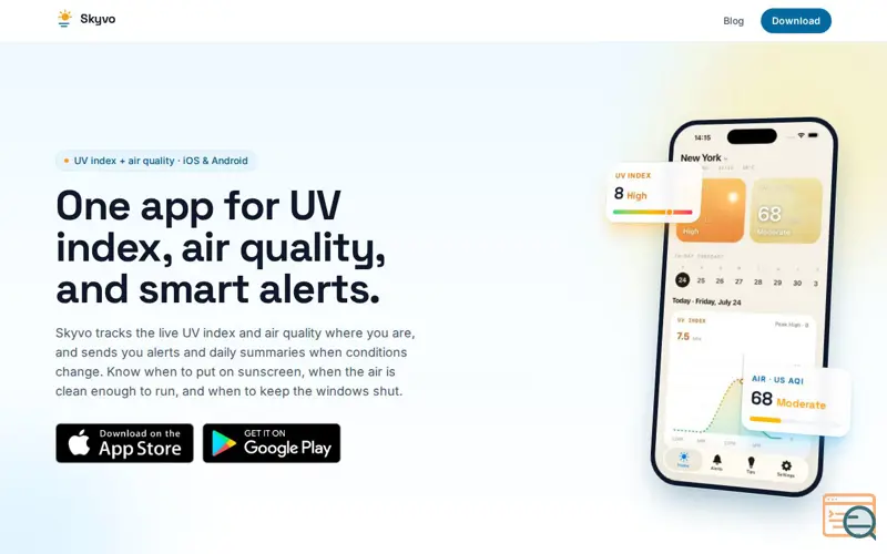 Screenshot of Skyvo: UV Index and Air Quality App for iOS and Android