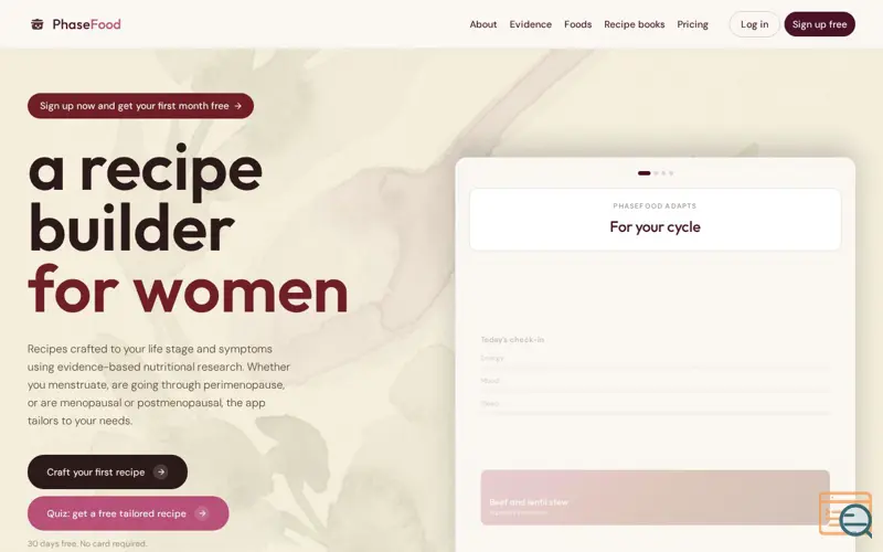 Screenshot of PhaseFood