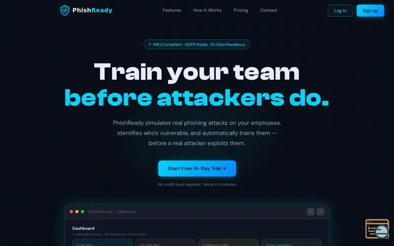 Screenshot of PhishReady, a launch using deSEC
