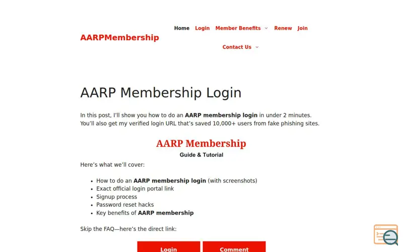 Screenshot of AARPMembership