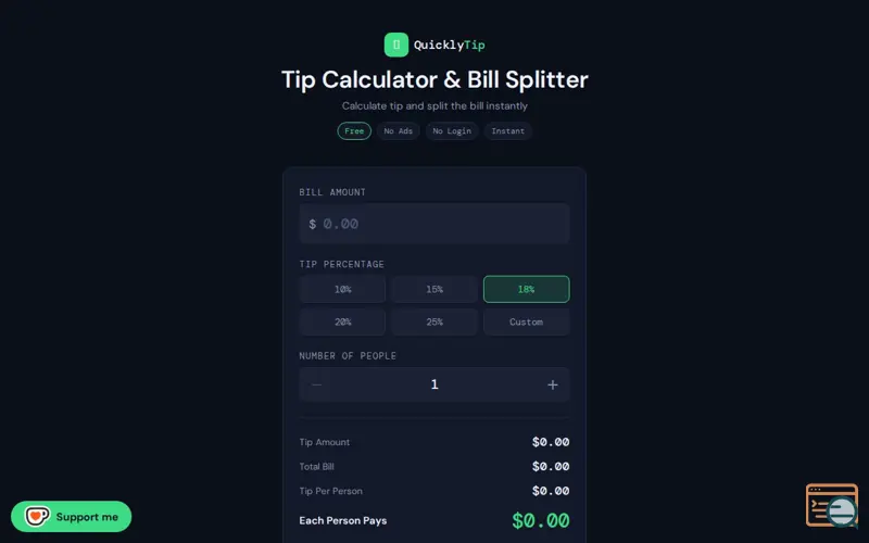 Screenshot of QuicklyTip