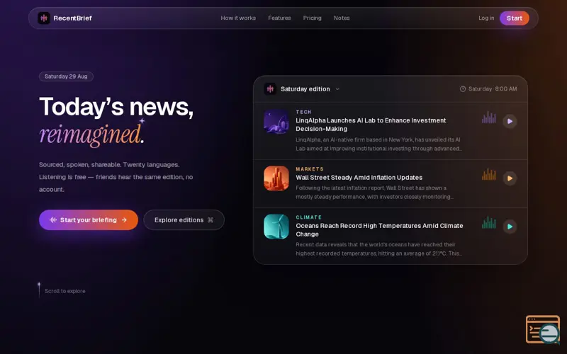 Screenshot of RecentBrief