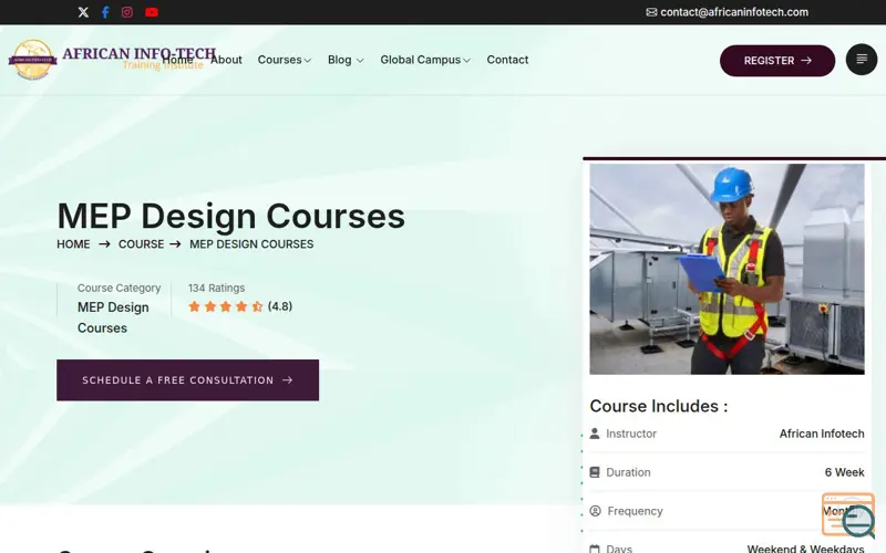 Screenshot of MEP engineering courses