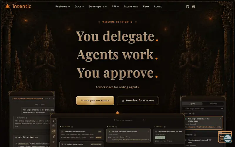 Screenshot of intentic — Specialized agents that own their workspace
