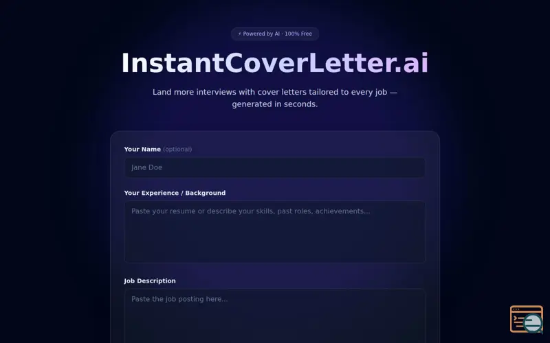 Screenshot of InstantCoverLetter.ai