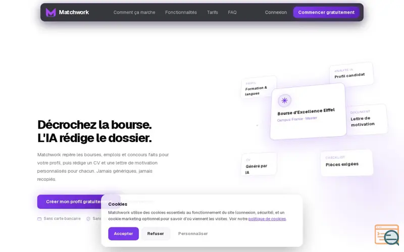 Screenshot of Matchwork — Bourses, emplois et dossiers de candidature en Afrique de l'Ouest
