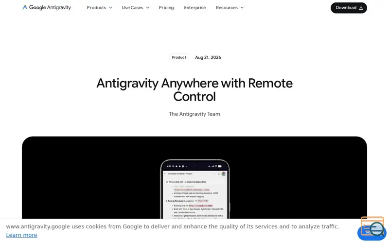 Screenshot of Antigravity Remote Control
