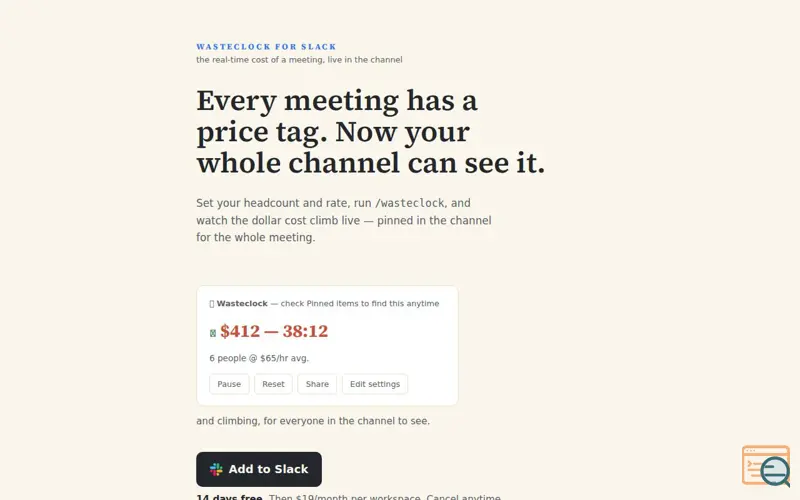 Screenshot of Wasteclock for Slack, a launch using OpenSRS Hosted Email