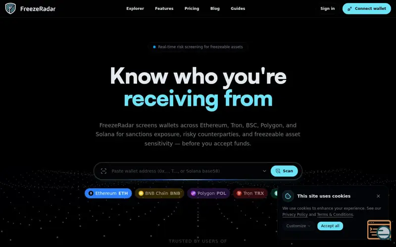 Screenshot of Freeze Radar, a launch using Coinbase Base SDK
