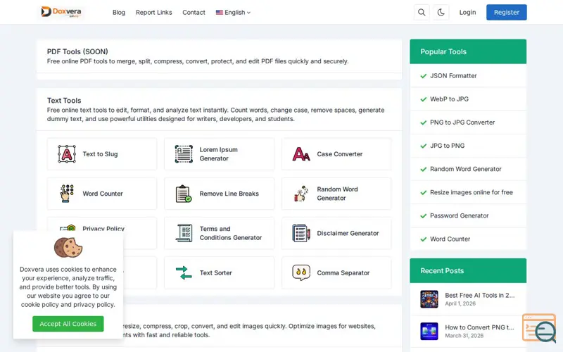 Screenshot of Doxvera – Free Online Web Tools