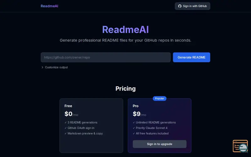 Screenshot of ReadmeAI