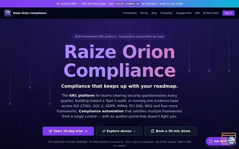 Screenshot of Raize Orion Compliance