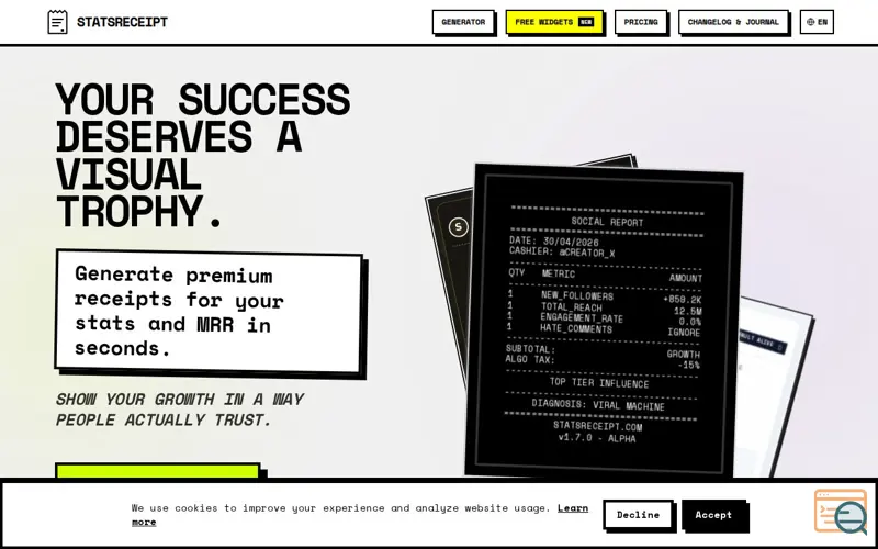 Screenshot of StatsReceipt