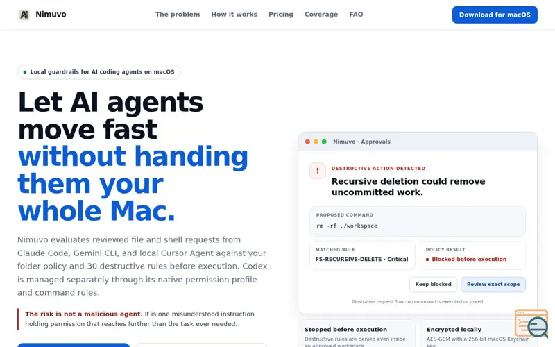 Screenshot of Nimuvo — AI Safety Layer for macOS