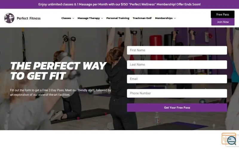 Screenshot of Perfect Fitness, a launch using CallRail