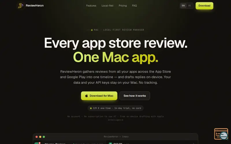 Screenshot of ReviewHeron
