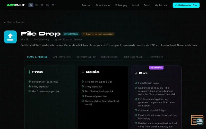Screenshot of APISelf File Drop Box