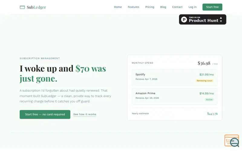 Screenshot of SubLedger