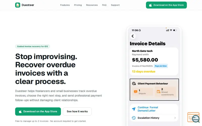 Screenshot of Recover overdue invoices with a clear process