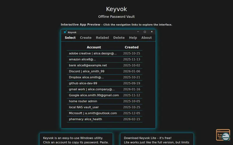 Screenshot of Keyvok