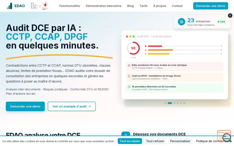 Screenshot of EDAO, a launch using Tarteaucitron