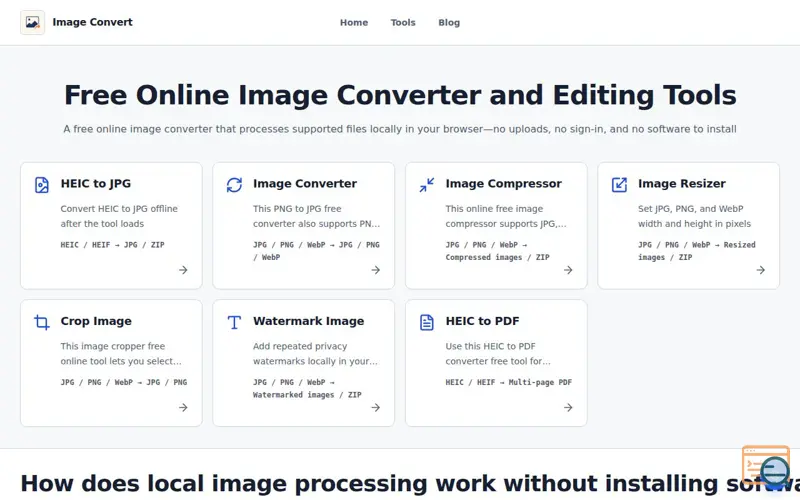 Screenshot of Free online image converter and editing tools