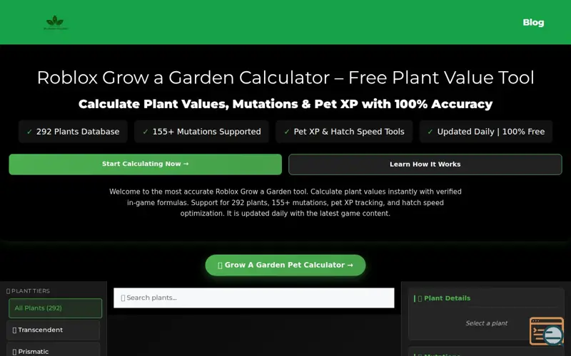 Screenshot of Grow A Garden Calculator