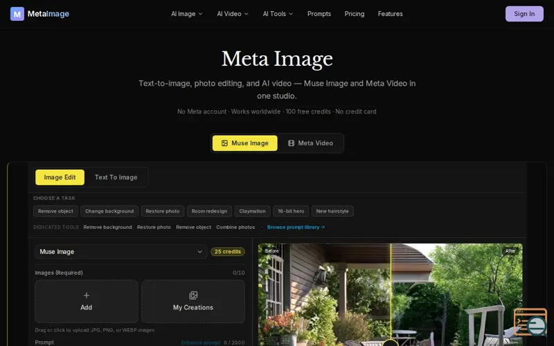 Screenshot of Meta Image — Free AI Image Generator, a launch using AIDirs