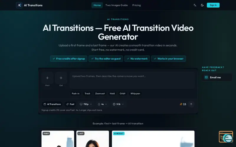 Screenshot of AI Transitions — Free AI Transition Video Generator