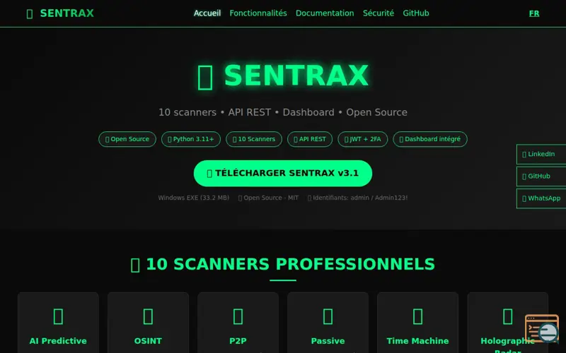 Screenshot of SENTRAX – Cybersécurité open source