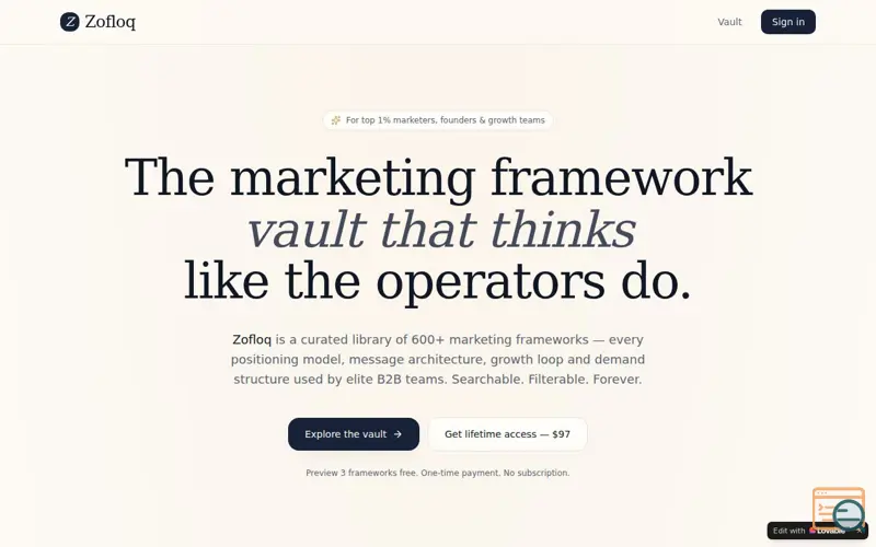 Screenshot of Zofloq — The Marketing Framework Vault