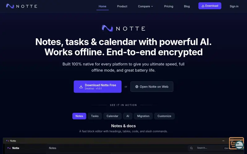Screenshot of Notte - Privacy-first Workspace