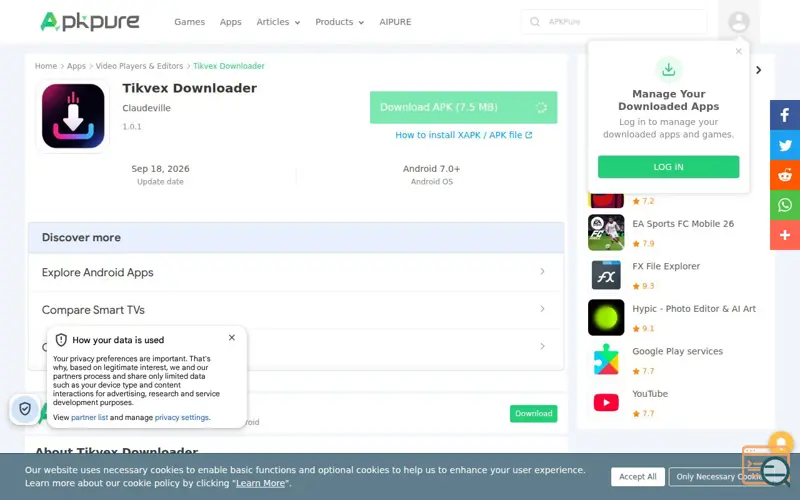 Screenshot of Tikvex downloader , a launch using Twitter Typeahead