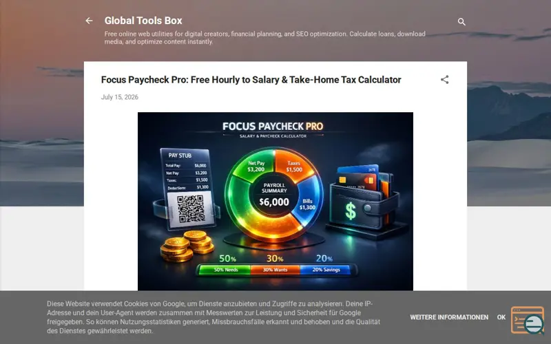 Screenshot of Hourly to Salary Paycheck Calculator
