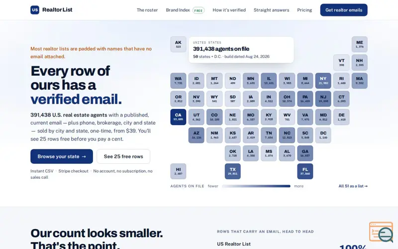 Screenshot of US Realtor List