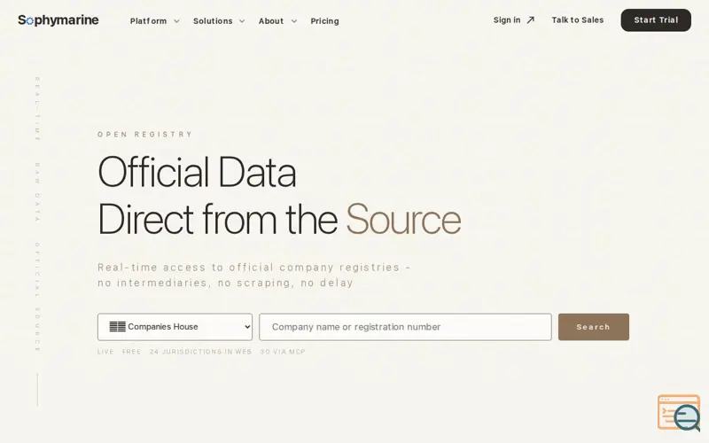 Screenshot of OpenRegistry