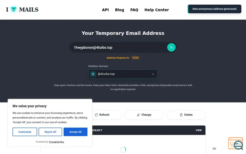 Screenshot of Temp Mail - Free Anonymous Disposable Temporary Email