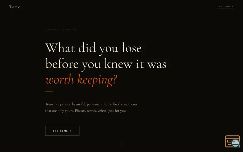 Screenshot of Tøme — so nothing is lost